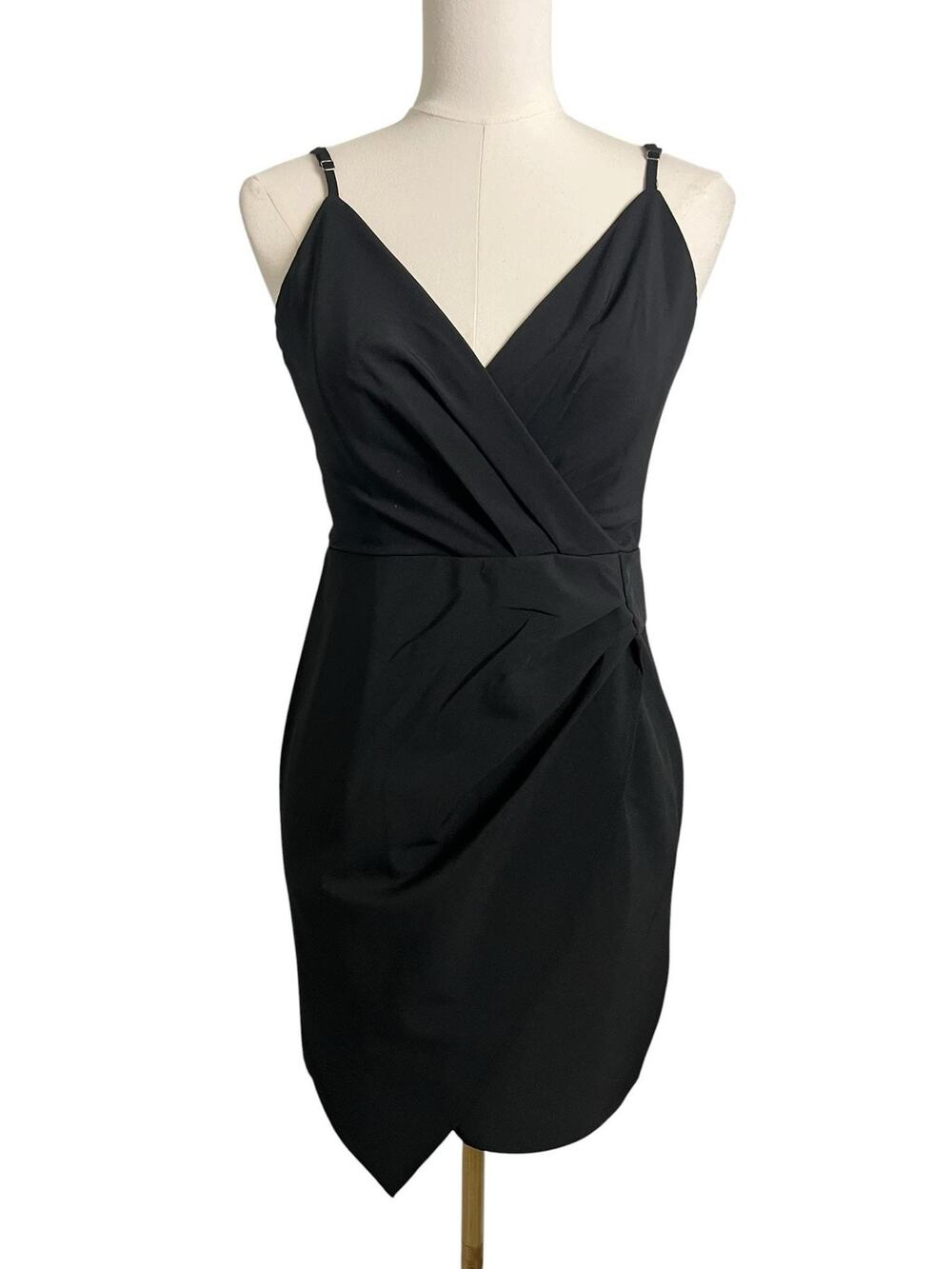 SUNSET + SPRING Bodycon Wrap Dress Womens Small Black Ruched Mini Party Cocktail